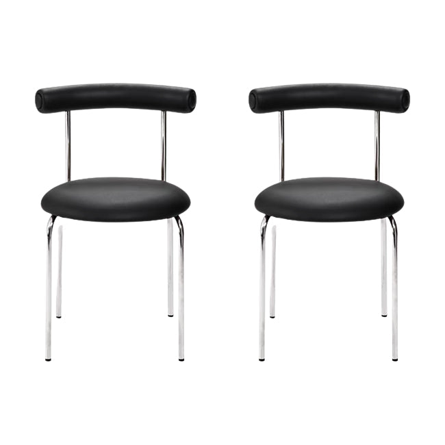 Zilveren metalen benen armloze eetkamerstoelen moderne faux lederen eetkamerstoel