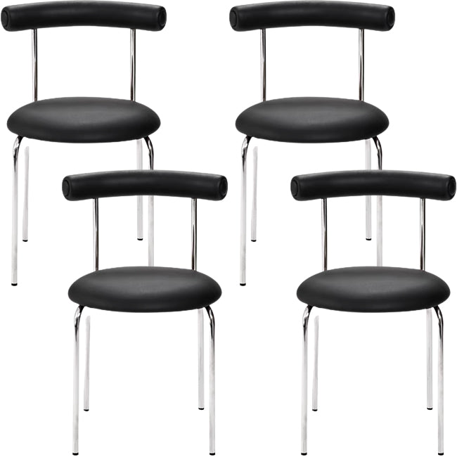 Zilveren metalen benen armloze eetkamerstoelen moderne faux lederen eetkamerstoel