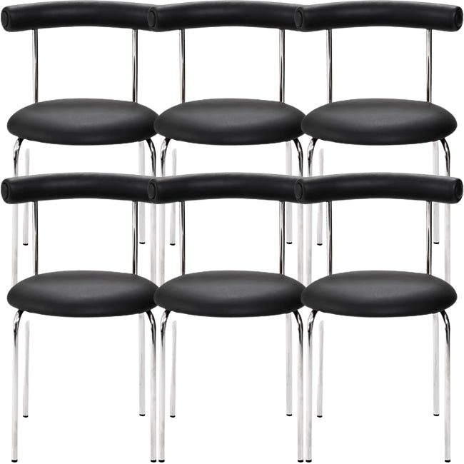 Zilveren metalen benen armloze eetkamerstoelen moderne faux lederen eetkamerstoel