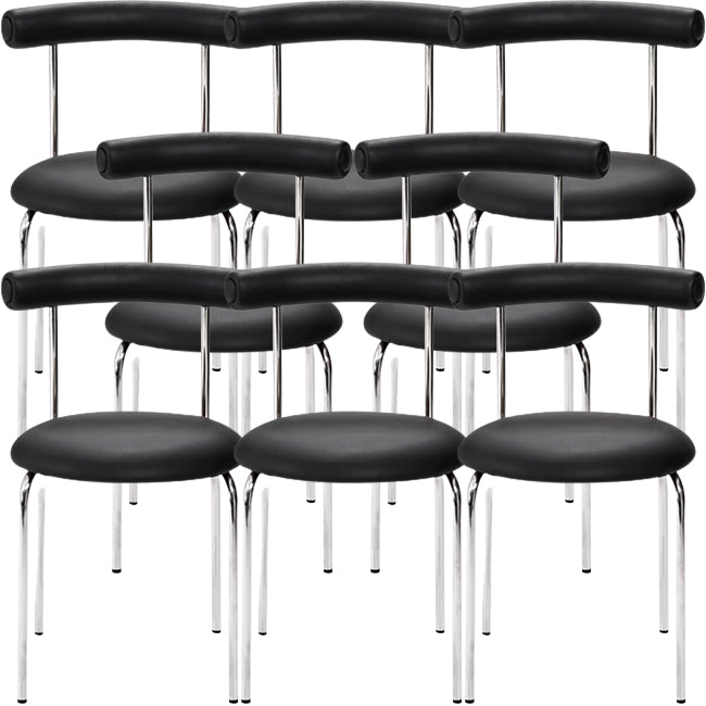 Zilveren metalen benen armloze eetkamerstoelen moderne faux lederen eetkamerstoel