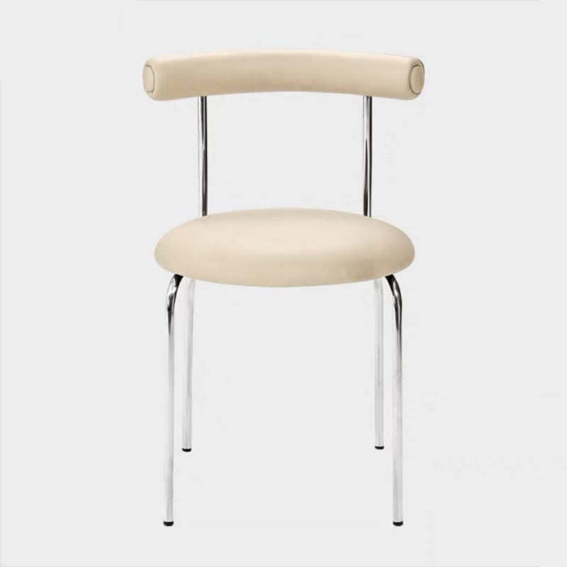 Zilveren metalen benen armloze eetkamerstoelen moderne faux lederen eetkamerstoel