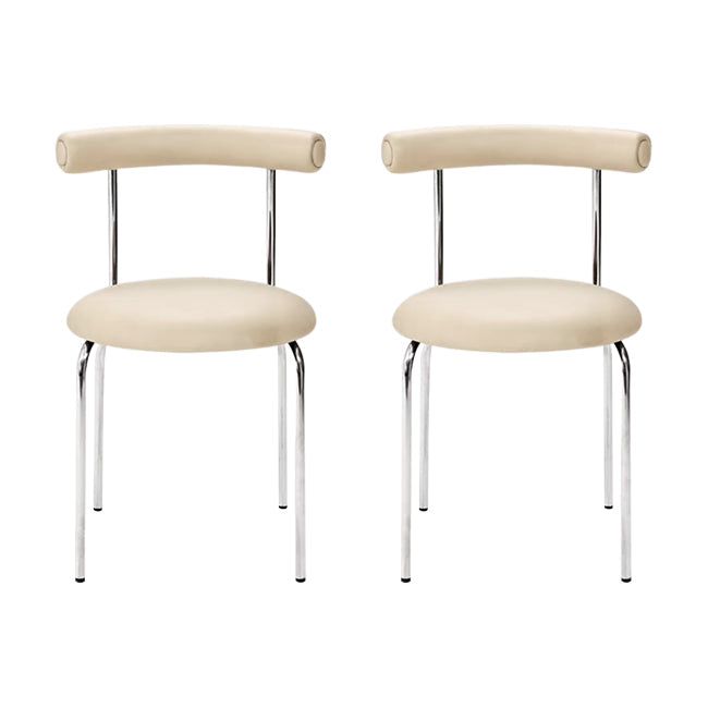 Zilveren metalen benen armloze eetkamerstoelen moderne faux lederen eetkamerstoel