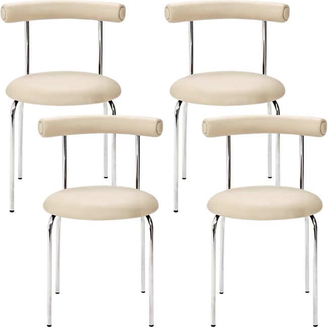 Zilveren metalen benen armloze eetkamerstoelen moderne faux lederen eetkamerstoel