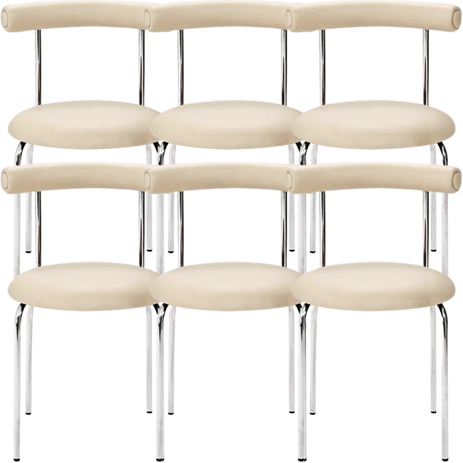 Zilveren metalen benen armloze eetkamerstoelen moderne faux lederen eetkamerstoel