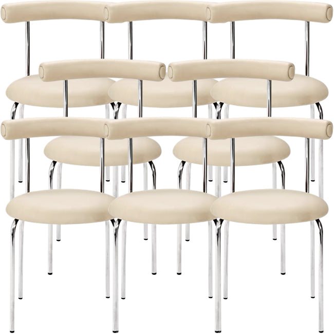 Zilveren metalen benen armloze eetkamerstoelen moderne faux lederen eetkamerstoel