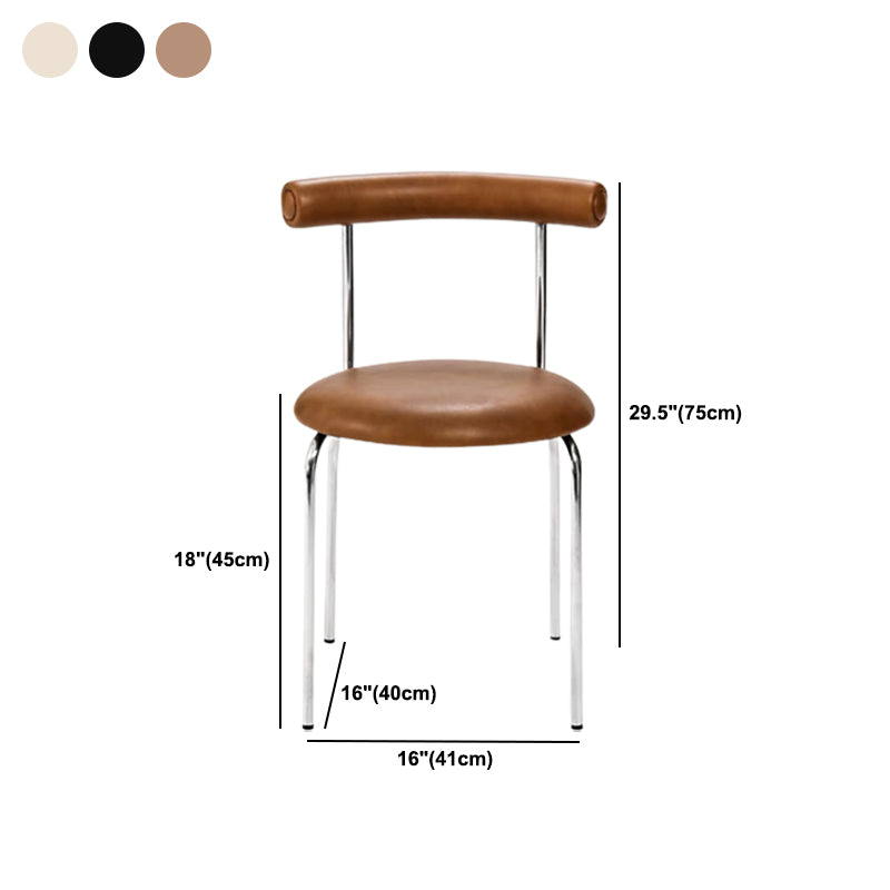 Zilveren metalen benen armloze eetkamerstoelen moderne faux lederen eetkamerstoel