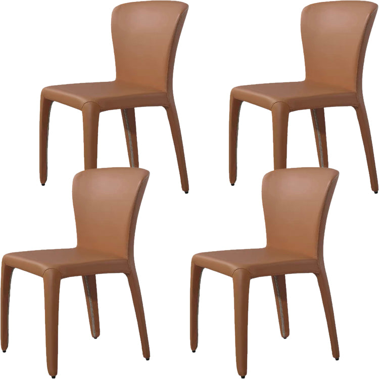 Contemporary Style Dining Chair Faux Leather Low Back Dining Side Chair Brown Armless 4 Piece Set Clearhalo 'Dining Chairs' 'Dining Tables & Seating' 'dining_chair' 'furn' 'furn_dining_chair' 'Furniture' 'Kitchen & Dining Furniture' 5544103
