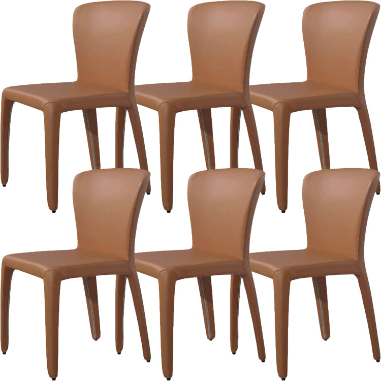 Contemporary Style Dining Chair Faux Leather Low Back Dining Side Chair Brown Armless 6 Piece Set Clearhalo 'Dining Chairs' 'Dining Tables & Seating' 'dining_chair' 'furn' 'furn_dining_chair' 'Furniture' 'Kitchen & Dining Furniture' 5544104