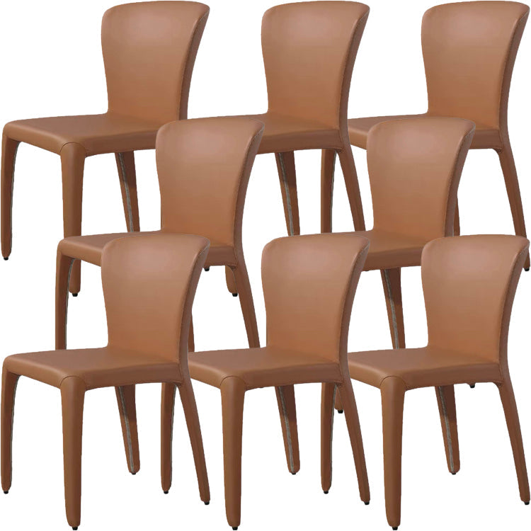 Contemporary Style Dining Chair Faux Leather Low Back Dining Side Chair Brown Armless 8 Piece Set Clearhalo 'Dining Chairs' 'Dining Tables & Seating' 'dining_chair' 'furn' 'furn_dining_chair' 'Furniture' 'Kitchen & Dining Furniture' 5544105