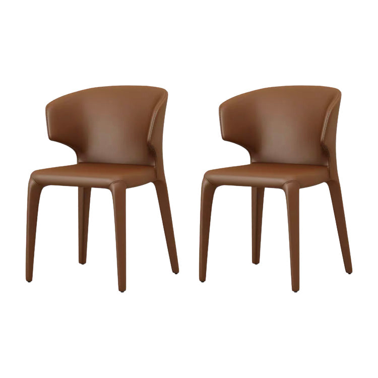 Contemporary Style Dining Chair Faux Leather Low Back Dining Side Chair Brown With Arms 2 Piece Set Clearhalo 'Dining Chairs' 'Dining Tables & Seating' 'dining_chair' 'furn' 'furn_dining_chair' 'Furniture' 'Kitchen & Dining Furniture' 5544107