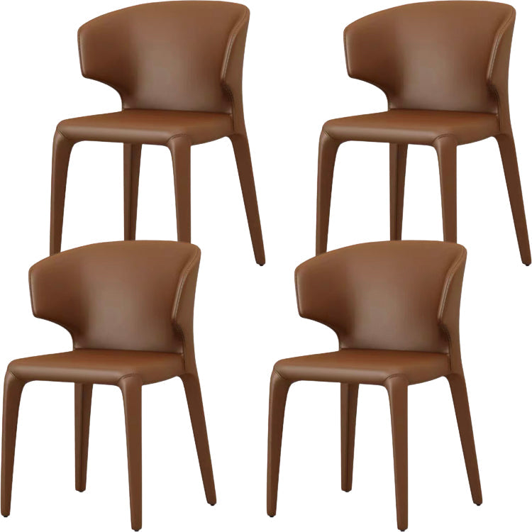 Contemporary Style Dining Chair Faux Leather Low Back Dining Side Chair Brown With Arms 4 Piece Set Clearhalo 'Dining Chairs' 'Dining Tables & Seating' 'dining_chair' 'furn' 'furn_dining_chair' 'Furniture' 'Kitchen & Dining Furniture' 5544108