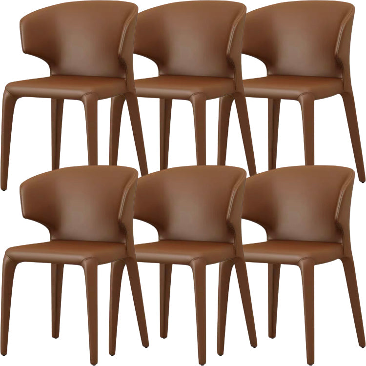 Contemporary Style Dining Chair Faux Leather Low Back Dining Side Chair Brown With Arms 6 Piece Set Clearhalo 'Dining Chairs' 'Dining Tables & Seating' 'dining_chair' 'furn' 'furn_dining_chair' 'Furniture' 'Kitchen & Dining Furniture' 5544109