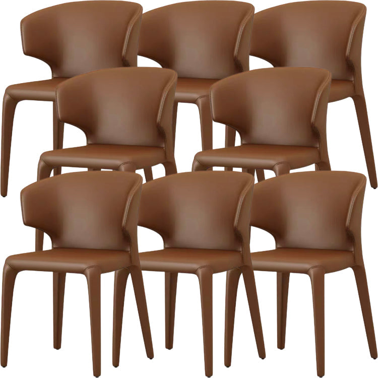Contemporary Style Dining Chair Faux Leather Low Back Dining Side Chair Brown With Arms 8 Piece Set Clearhalo 'Dining Chairs' 'Dining Tables & Seating' 'dining_chair' 'furn' 'furn_dining_chair' 'Furniture' 'Kitchen & Dining Furniture' 5544110