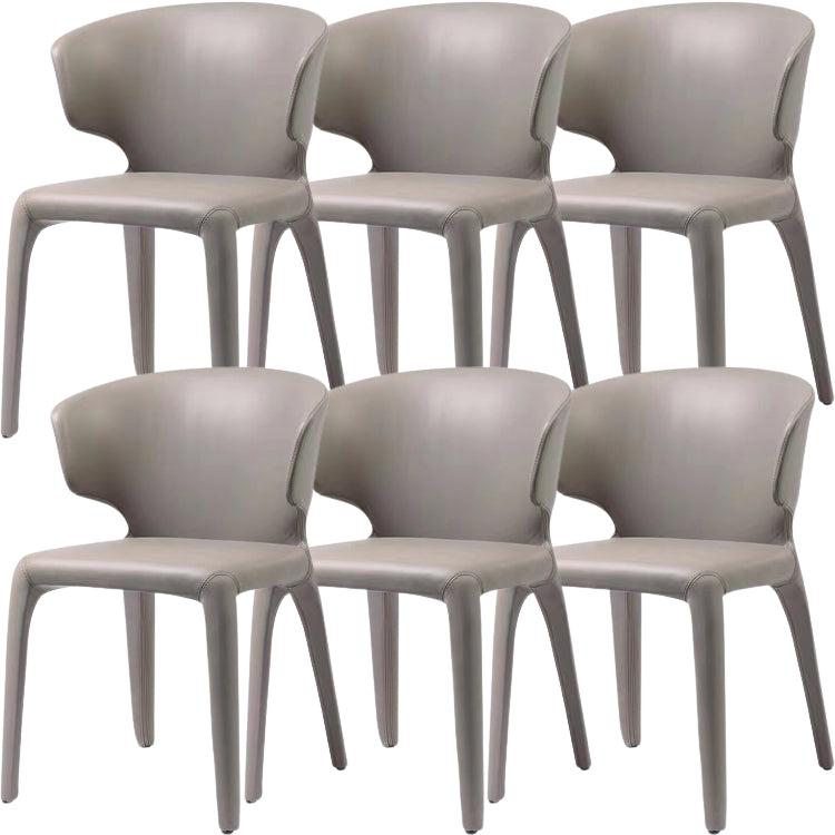 Contemporary Style Dining Chair Faux Leather Low Back Dining Side Chair Grey With Arms 6 Piece Set Clearhalo 'Dining Chairs' 'Dining Tables & Seating' 'dining_chair' 'furn' 'furn_dining_chair' 'Furniture' 'Kitchen & Dining Furniture' 5544119