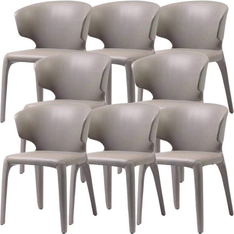 Contemporary Style Dining Chair Faux Leather Low Back Dining Side Chair Grey With Arms 8 Piece Set Clearhalo 'Dining Chairs' 'Dining Tables & Seating' 'dining_chair' 'furn' 'furn_dining_chair' 'Furniture' 'Kitchen & Dining Furniture' 5544120