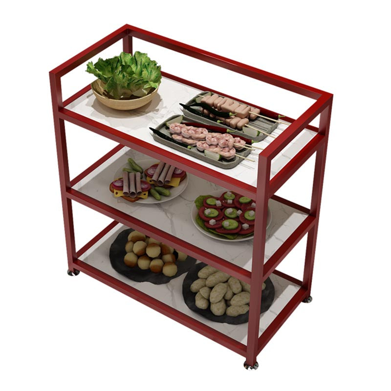 Modern 25.59"H Stationary Prep Table Metal Prep Table for Home Use Burgundy-White Clearhalo 'furn' 'furn_kitchen_islands_carts' 'Furniture' 'Kitchen & Dining Furniture' 'Kitchen Islands & Carts' 'kitchen_islands_carts' 5544176