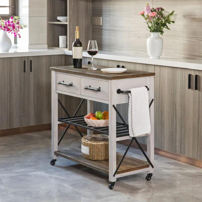 Modern Rolling Kitchen Cart Wood Rectangular Kitchen Island Cart with Open Storage Clearhalo 'furn' 'furn_kitchen_islands_carts' 'Furniture' 'Kitchen & Dining Furniture' 'Kitchen Islands & Carts' 'kitchen_islands_carts' 5544187