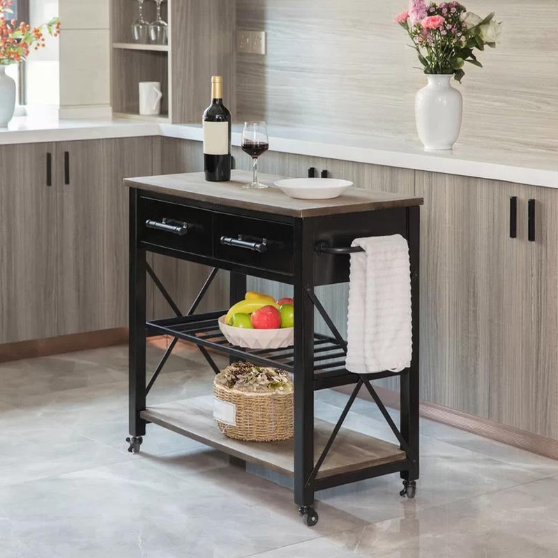Modern Rolling Kitchen Cart Wood Rectangular Kitchen Island Cart with Open Storage Clearhalo 'furn' 'furn_kitchen_islands_carts' 'Furniture' 'Kitchen & Dining Furniture' 'Kitchen Islands & Carts' 'kitchen_islands_carts' 5544188