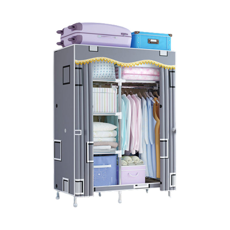 Modern Style Wardrobe Metal 1-Door Wardrobe Closet for Bedroom 41"L x 18"W x 67"H Grey Clearhalo 'Armoires & Wardrobes' 'armoires_wardrobes' 'Bedroom Furniture' 'furn' 'furn_armoires_wardrobes' 'Furniture' 5544274