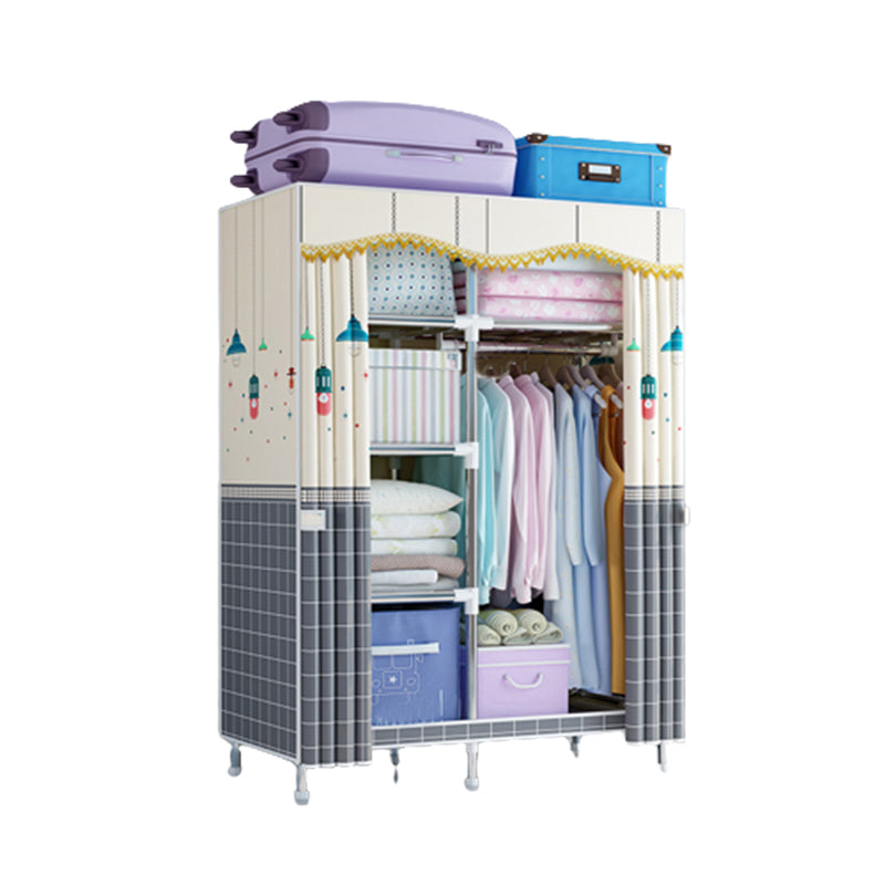 Modern Style Wardrobe Metal 1-Door Wardrobe Closet for Bedroom 41"L x 18"W x 67"H Gray-Yellow Clearhalo 'Armoires & Wardrobes' 'armoires_wardrobes' 'Bedroom Furniture' 'furn' 'furn_armoires_wardrobes' 'Furniture' 5544276