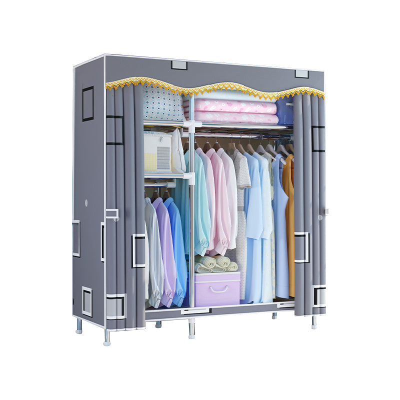 Modern Style Wardrobe Metal 1-Door Wardrobe Closet for Bedroom 48"L x 18"W x 67"H Grey Clearhalo 'Armoires & Wardrobes' 'armoires_wardrobes' 'Bedroom Furniture' 'furn' 'furn_armoires_wardrobes' 'Furniture' 5544277