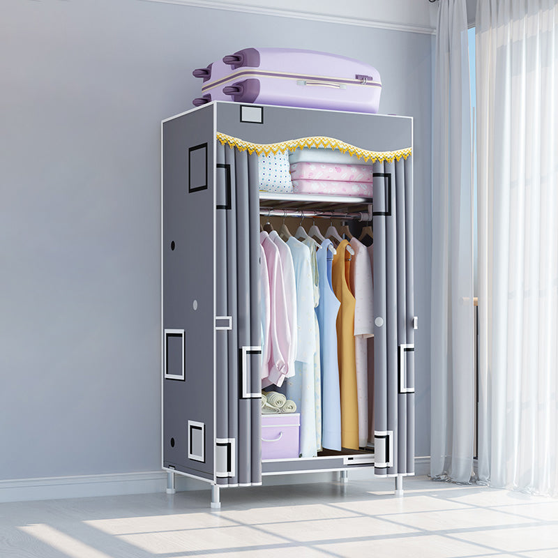 Modern Style Wardrobe Metal 1-Door Wardrobe Closet for Bedroom 32"L x 18"W x 67"H Grey Clearhalo 'Armoires & Wardrobes' 'armoires_wardrobes' 'Bedroom Furniture' 'furn' 'furn_armoires_wardrobes' 'Furniture' 5544278