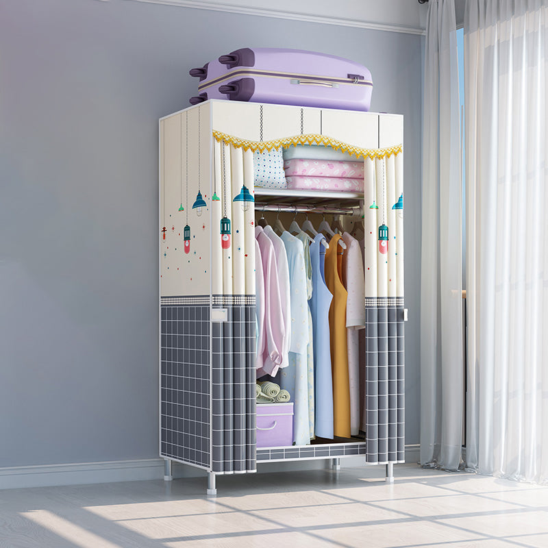 Modern Style Wardrobe Metal 1-Door Wardrobe Closet for Bedroom 32"L x 18"W x 67"H Gray-Yellow Clearhalo 'Armoires & Wardrobes' 'armoires_wardrobes' 'Bedroom Furniture' 'furn' 'furn_armoires_wardrobes' 'Furniture' 5544279