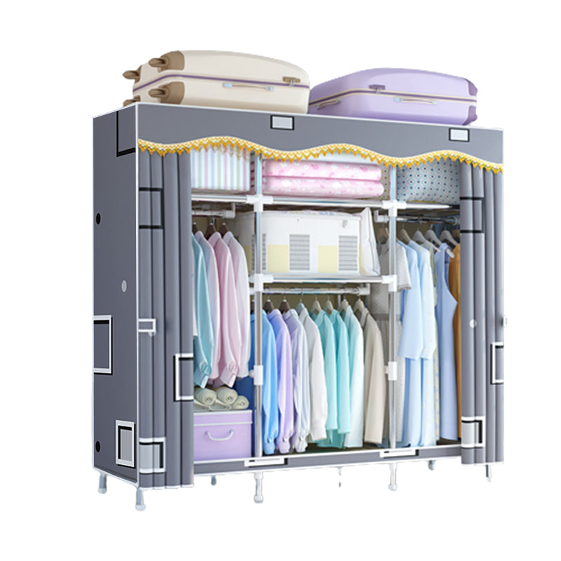 Modern Style Wardrobe Metal 1-Door Wardrobe Closet for Bedroom 56"L x 18"W x 67"H Grey Clearhalo 'Armoires & Wardrobes' 'armoires_wardrobes' 'Bedroom Furniture' 'furn' 'furn_armoires_wardrobes' 'Furniture' 5544281