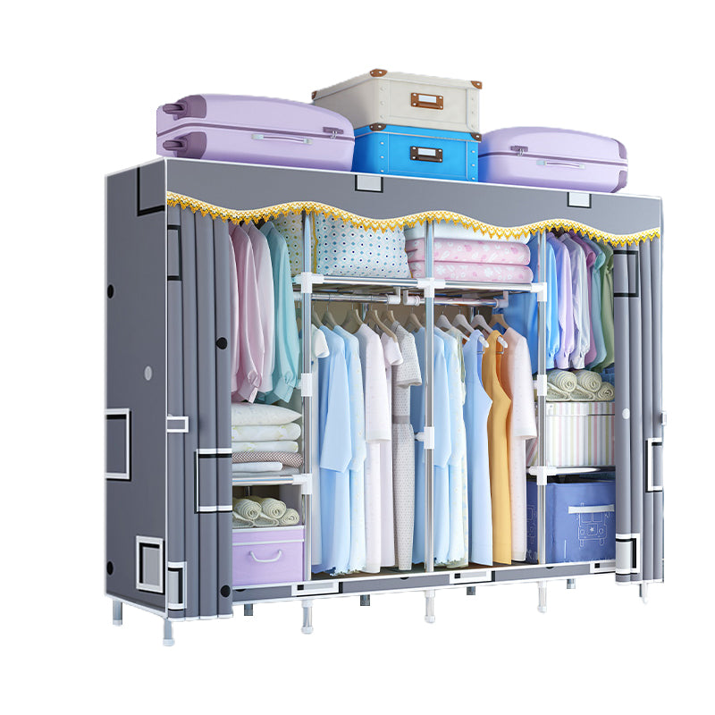 Modern Style Wardrobe Metal 1-Door Wardrobe Closet for Bedroom 65"L x 18"W x 67"H Grey Clearhalo 'Armoires & Wardrobes' 'armoires_wardrobes' 'Bedroom Furniture' 'furn' 'furn_armoires_wardrobes' 'Furniture' 5544285