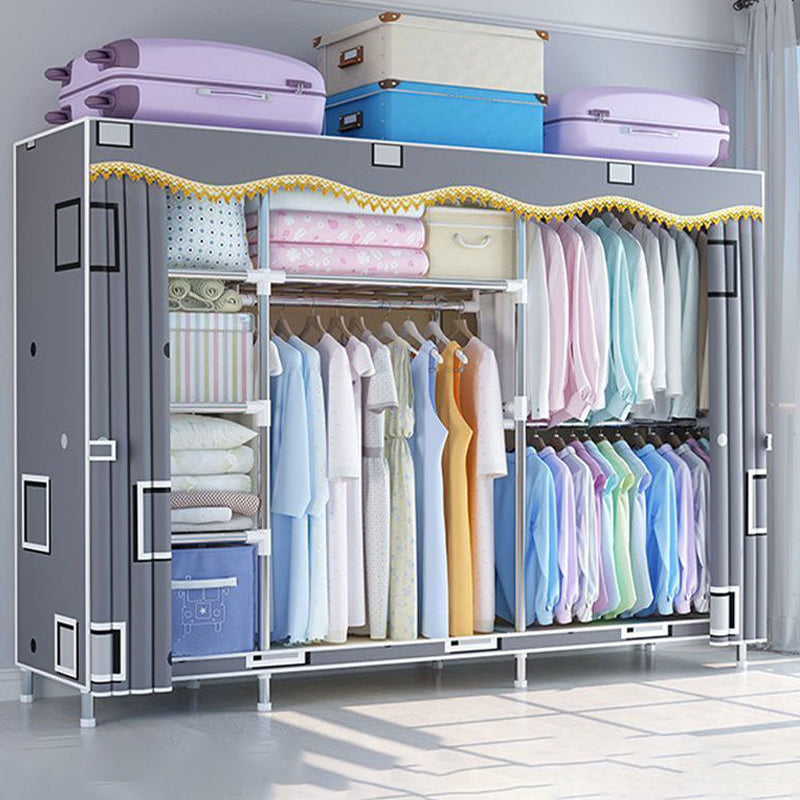 Modern Style Wardrobe Metal 1-Door Wardrobe Closet for Bedroom 79"L x 18"W x 67"H Grey Clearhalo 'Armoires & Wardrobes' 'armoires_wardrobes' 'Bedroom Furniture' 'furn' 'furn_armoires_wardrobes' 'Furniture' 5544289