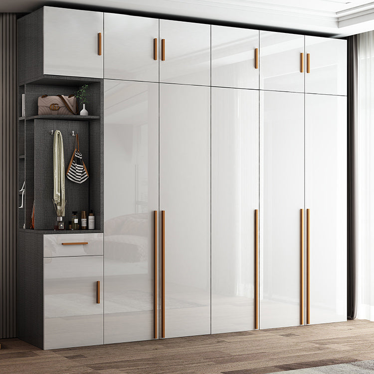 Modern Solid Wood Wardrobe for Home High Gloss White Cabinet