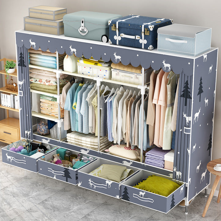 Steel Frame Wardrobe Cabinet Modern Style Wardrobe Armoire with Drawer Clearhalo 'Armoires & Wardrobes' 'armoires_wardrobes' 'Bedroom Furniture' 'furn' 'furn_armoires_wardrobes' 'Furniture' 5544424