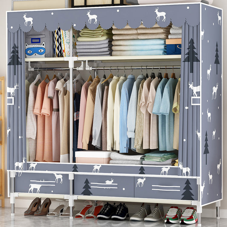 Steel Frame Wardrobe Cabinet Modern Style Wardrobe Armoire with Drawer Clearhalo 'Armoires & Wardrobes' 'armoires_wardrobes' 'Bedroom Furniture' 'furn' 'furn_armoires_wardrobes' 'Furniture' 5544426