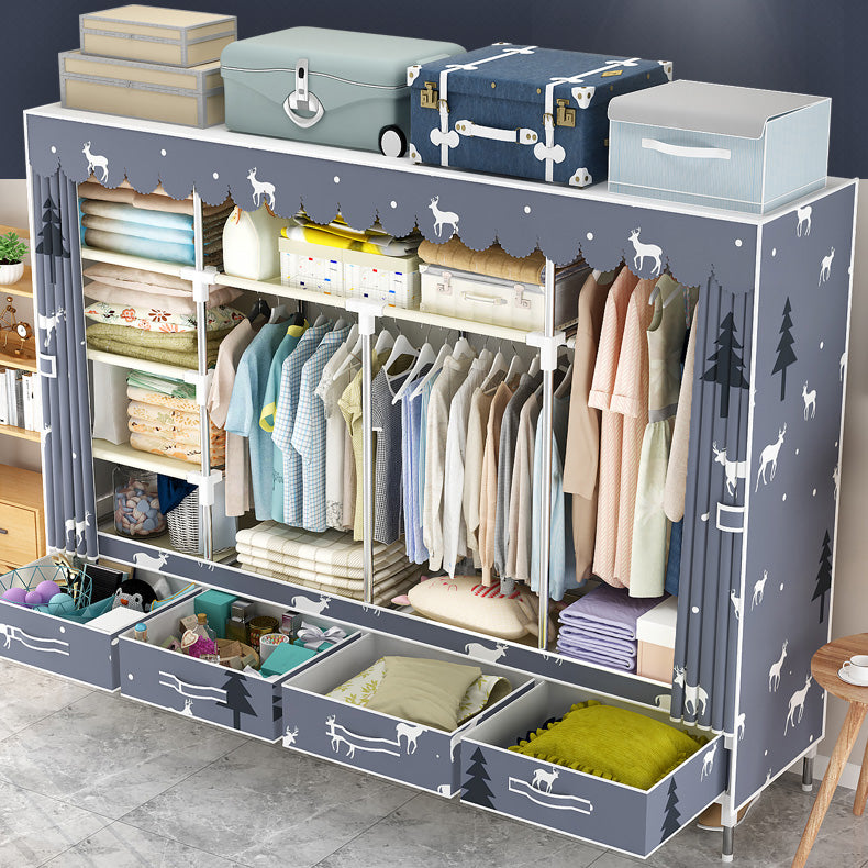 Steel Frame Wardrobe Cabinet Modern Style Wardrobe Armoire with Drawer Clearhalo 'Armoires & Wardrobes' 'armoires_wardrobes' 'Bedroom Furniture' 'furn' 'furn_armoires_wardrobes' 'Furniture' 5544429