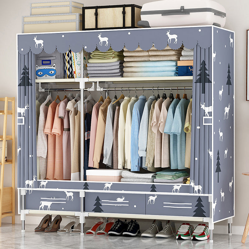 Steel Frame Wardrobe Cabinet Modern Style Wardrobe Armoire with Drawer 51"L x 18"W x 65"H Purple Clearhalo 'Armoires & Wardrobes' 'armoires_wardrobes' 'Bedroom Furniture' 'furn' 'furn_armoires_wardrobes' 'Furniture' 5544438