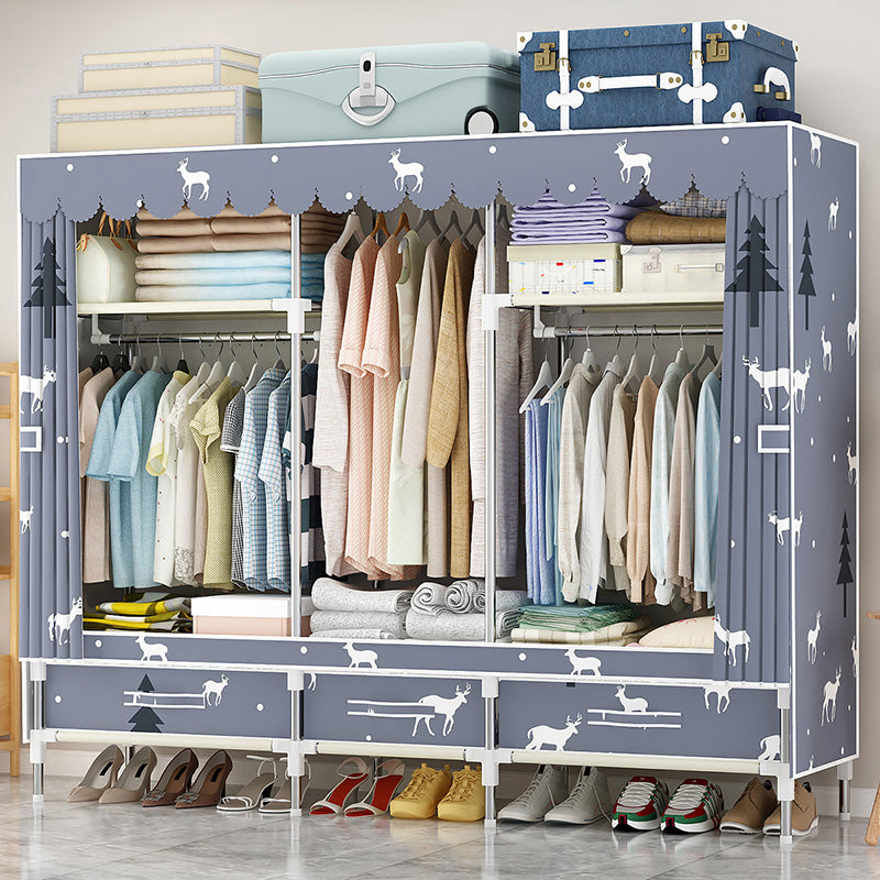 Steel Frame Wardrobe Cabinet Modern Style Wardrobe Armoire with Drawer 65"L x 18"W x 65"H Purple Clearhalo 'Armoires & Wardrobes' 'armoires_wardrobes' 'Bedroom Furniture' 'furn' 'furn_armoires_wardrobes' 'Furniture' 5544442