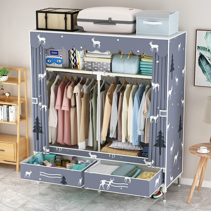 Steel Frame Wardrobe Cabinet Modern Style Wardrobe Armoire with Drawer Clearhalo 'Armoires & Wardrobes' 'armoires_wardrobes' 'Bedroom Furniture' 'furn' 'furn_armoires_wardrobes' 'Furniture' 5544443