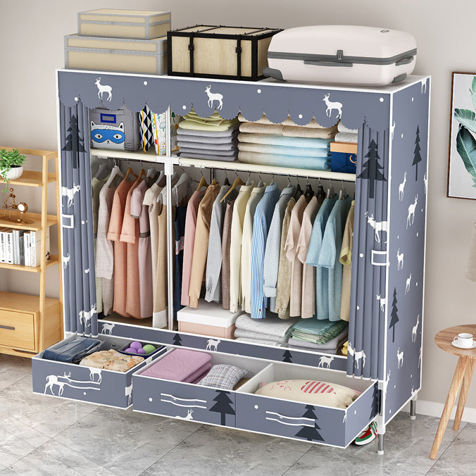 Steel Frame Wardrobe Cabinet Modern Style Wardrobe Armoire with Drawer Clearhalo 'Armoires & Wardrobes' 'armoires_wardrobes' 'Bedroom Furniture' 'furn' 'furn_armoires_wardrobes' 'Furniture' 5544444