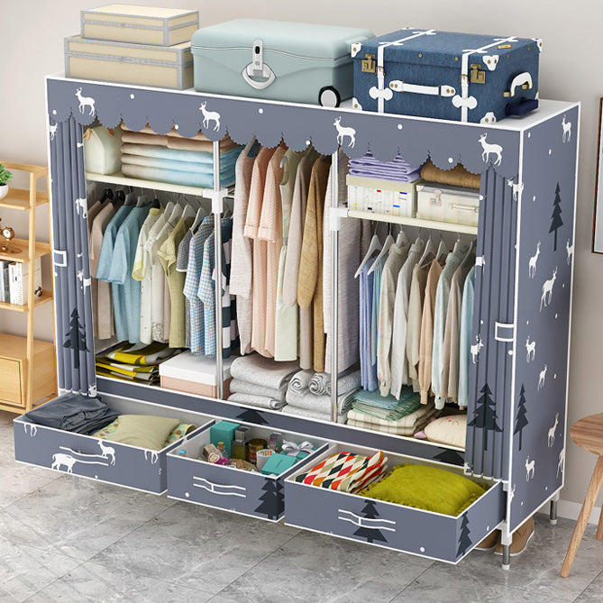 Steel Frame Wardrobe Cabinet Modern Style Wardrobe Armoire with Drawer Clearhalo 'Armoires & Wardrobes' 'armoires_wardrobes' 'Bedroom Furniture' 'furn' 'furn_armoires_wardrobes' 'Furniture' 5544448