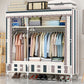 Steel Frame Wardrobe Cabinet Modern Style Wardrobe Armoire with Drawer 51"L x 18"W x 65"H Gray White Striped Clearhalo 'Armoires & Wardrobes' 'armoires_wardrobes' 'Bedroom Furniture' 'furn' 'furn_armoires_wardrobes' 'Furniture' 5544451