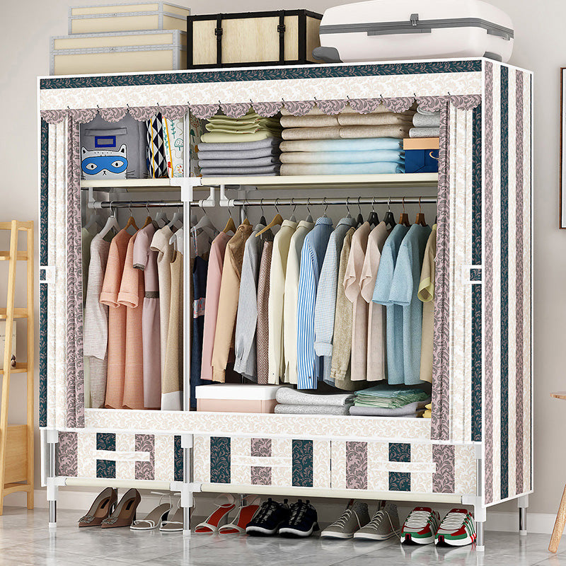 Steel Frame Wardrobe Cabinet Modern Style Wardrobe Armoire with Drawer 51"L x 18"W x 65"H Gray White Striped Clearhalo 'Armoires & Wardrobes' 'armoires_wardrobes' 'Bedroom Furniture' 'furn' 'furn_armoires_wardrobes' 'Furniture' 5544451
