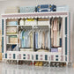 Steel Frame Wardrobe Cabinet Modern Style Wardrobe Armoire with Drawer 79"L x 18"W x 65"H Gray White Striped Clearhalo 'Armoires & Wardrobes' 'armoires_wardrobes' 'Bedroom Furniture' 'furn' 'furn_armoires_wardrobes' 'Furniture' 5544454