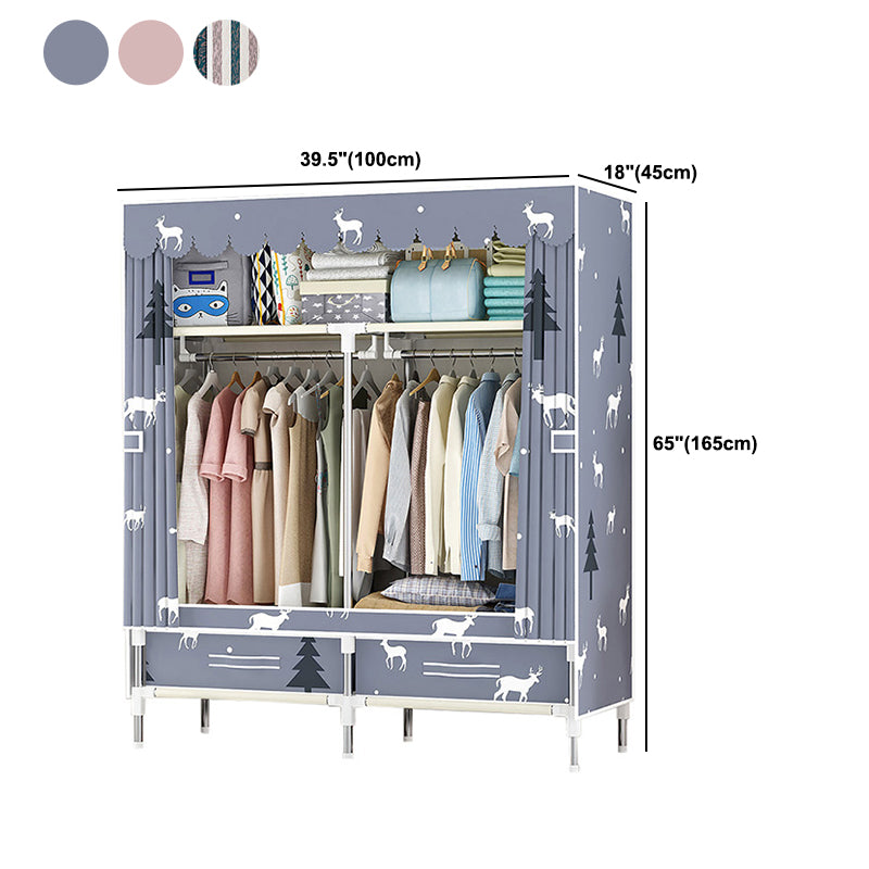 Steel Frame Wardrobe Cabinet Modern Style Wardrobe Armoire with Drawer Clearhalo 'Armoires & Wardrobes' 'armoires_wardrobes' 'Bedroom Furniture' 'furn' 'furn_armoires_wardrobes' 'Furniture' 5544456