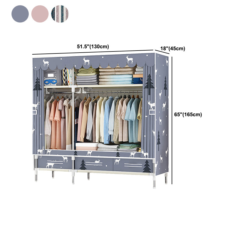 Steel Frame Wardrobe Cabinet Modern Style Wardrobe Armoire with Drawer Clearhalo 'Armoires & Wardrobes' 'armoires_wardrobes' 'Bedroom Furniture' 'furn' 'furn_armoires_wardrobes' 'Furniture' 5544457