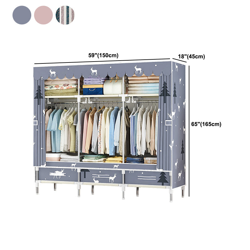 Steel Frame Wardrobe Cabinet Modern Style Wardrobe Armoire with Drawer Clearhalo 'Armoires & Wardrobes' 'armoires_wardrobes' 'Bedroom Furniture' 'furn' 'furn_armoires_wardrobes' 'Furniture' 5544458