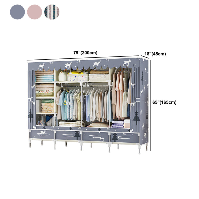 Steel Frame Wardrobe Cabinet Modern Style Wardrobe Armoire with Drawer Clearhalo 'Armoires & Wardrobes' 'armoires_wardrobes' 'Bedroom Furniture' 'furn' 'furn_armoires_wardrobes' 'Furniture' 5544460
