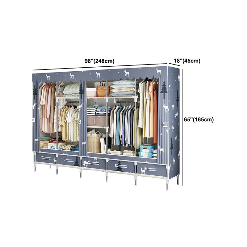 Steel Frame Wardrobe Cabinet Modern Style Wardrobe Armoire with Drawer Clearhalo 'Armoires & Wardrobes' 'armoires_wardrobes' 'Bedroom Furniture' 'furn' 'furn_armoires_wardrobes' 'Furniture' 5544461