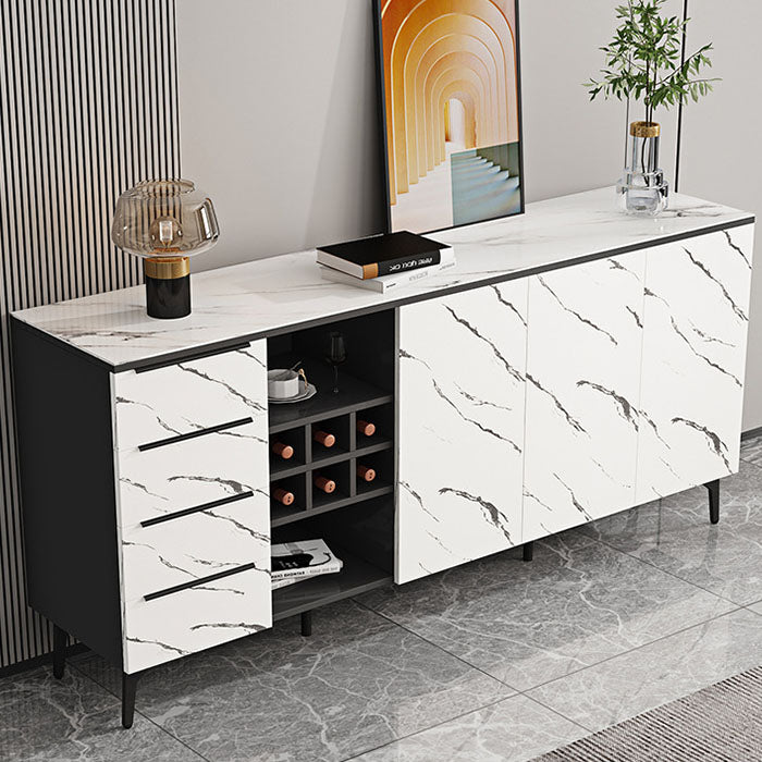 Stone Top Sideboard Contemporary Sideboard with Door and Drawer for Dining Room 79"L x 16"W x 35"H Black White Wavy Striped Clearhalo 'buffet_sideboard' 'Buffets & Sideboards' 'furn' 'furn_buffet_sideboard' 'Furniture' 'Kitchen & Dining Furniture' 5544623
