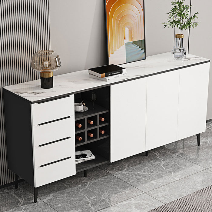 Stone Top Sideboard Contemporary Sideboard with Door and Drawer for Dining Room 79"L x 16"W x 35"H White Clearhalo 'buffet_sideboard' 'Buffets & Sideboards' 'furn' 'furn_buffet_sideboard' 'Furniture' 'Kitchen & Dining Furniture' 5544625