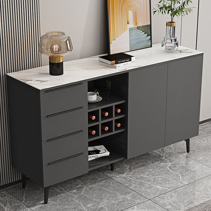 Stone Top Sideboard Contemporary Sideboard with Door and Drawer for Dining Room 63"L x 16"W x 35"H Grey Clearhalo 'buffet_sideboard' 'Buffets & Sideboards' 'furn' 'furn_buffet_sideboard' 'Furniture' 'Kitchen & Dining Furniture' 5544628